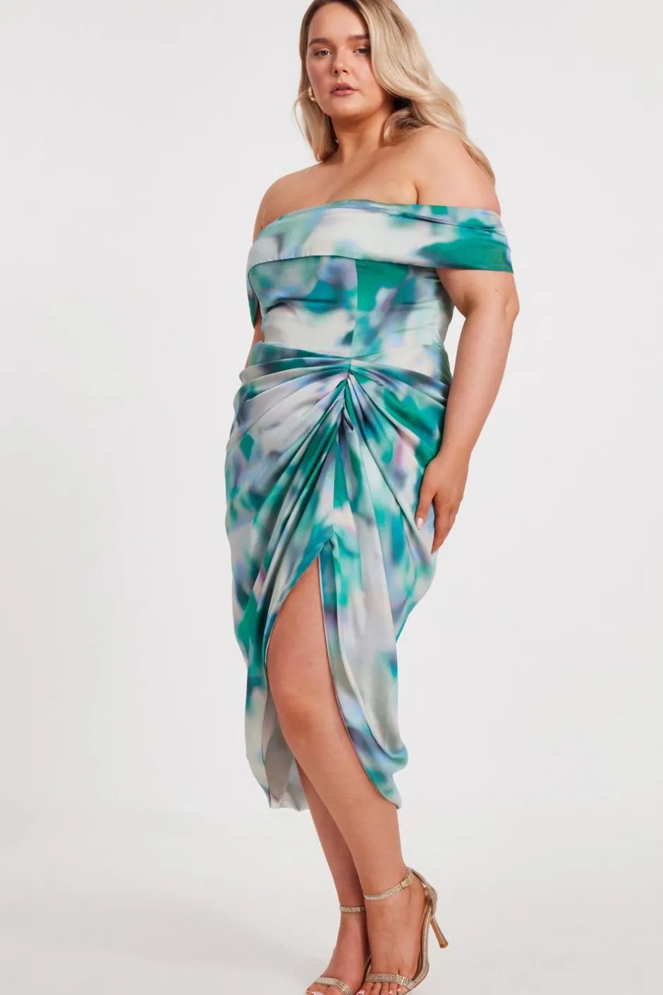 Quiz Curve Satin Marble Print Midi Dress Hot