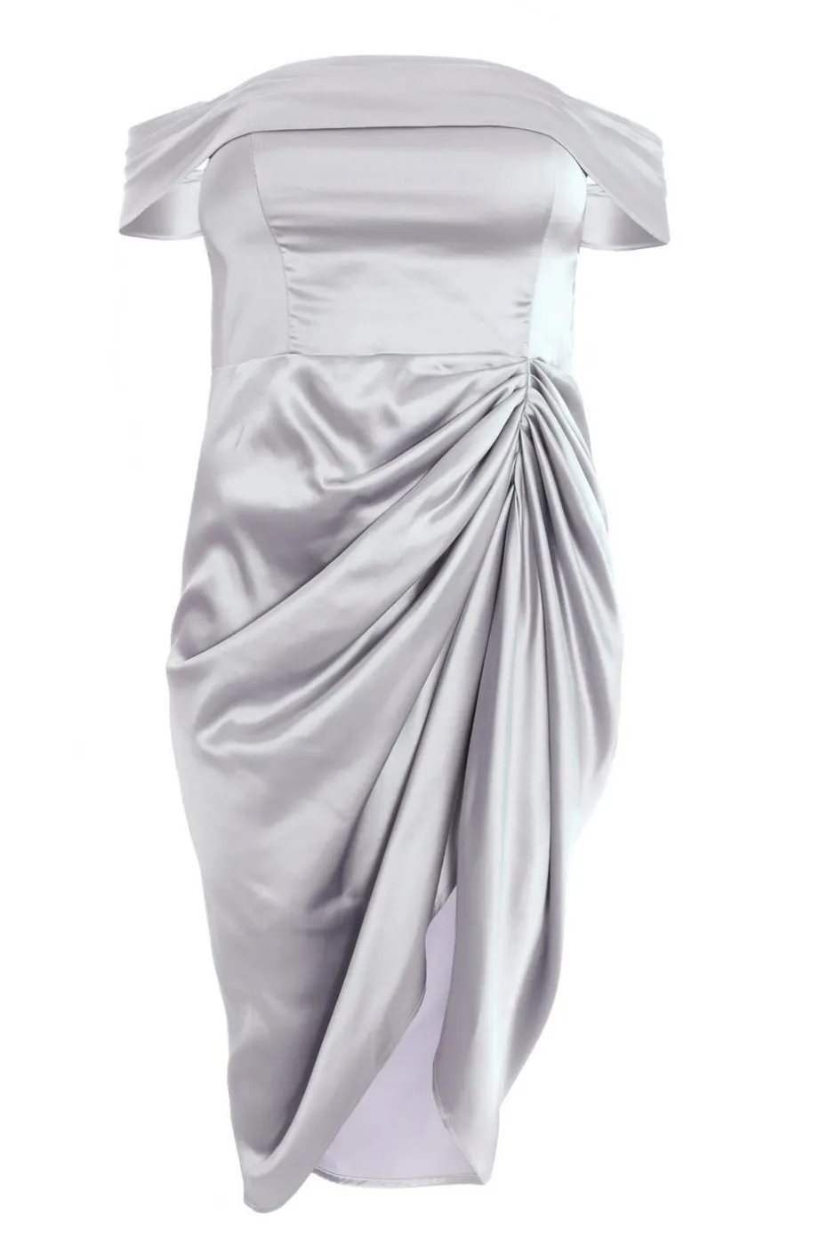 Quiz Curve Silver Satin Bardot Midi Dress Best
