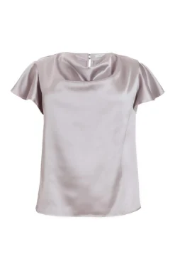Quiz Curve Silver Satin Cowl Neck Top Outlet
