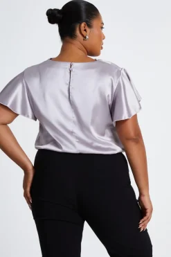 Quiz Curve Silver Satin Cowl Neck Top Outlet