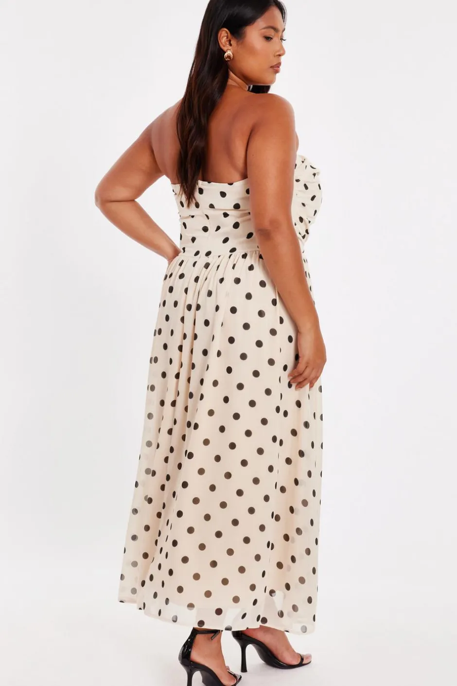 Quiz Curve Stone Chiffon Polka Dot Midi Dress Clearance