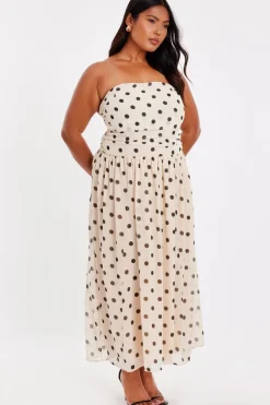 Quiz Curve Stone Chiffon Polka Dot Midi Dress Clearance