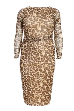 Quiz Curve Stone Leopard Print Mesh Midaxi Dress Online