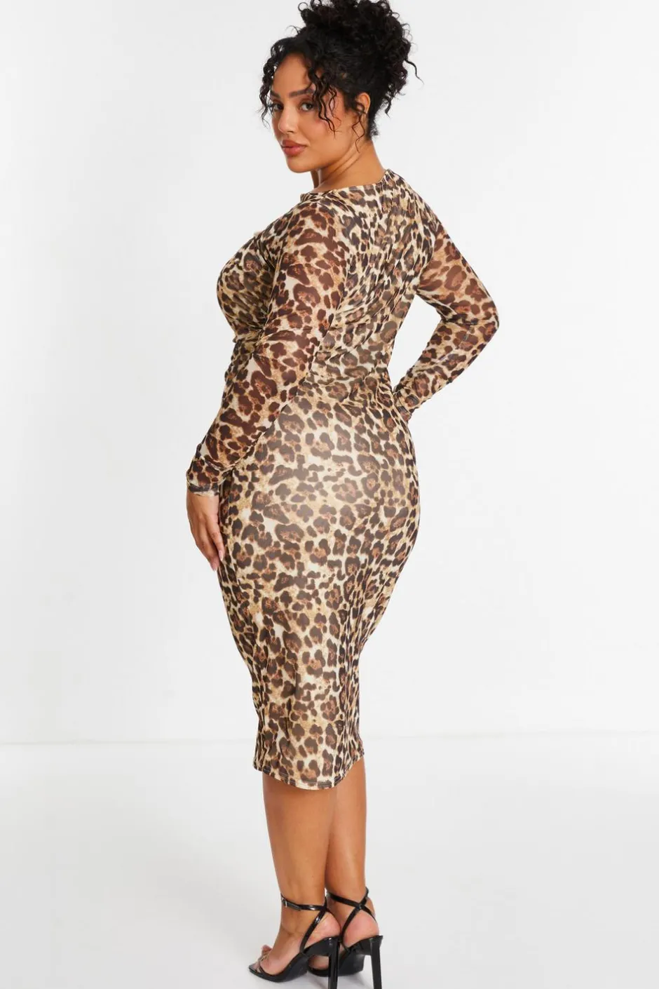 Quiz Curve Stone Leopard Print Mesh Midaxi Dress Online