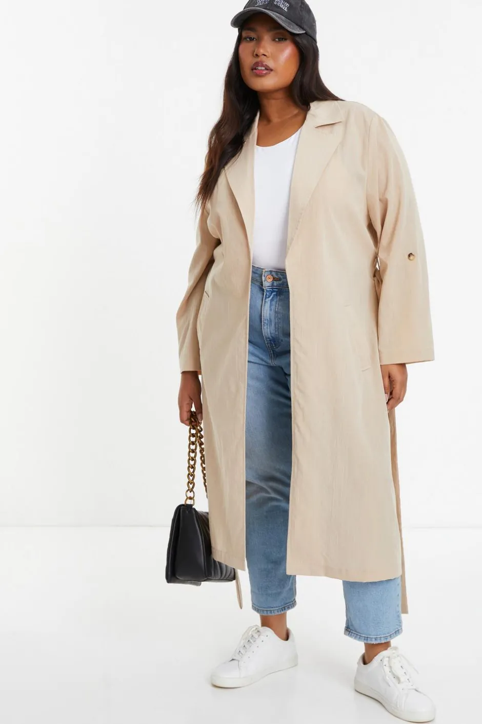 Quiz Curve Stone Linen Look Trench Jacket Outlet