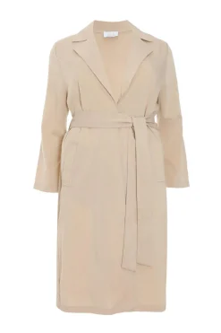 Quiz Curve Stone Linen Look Trench Jacket Outlet