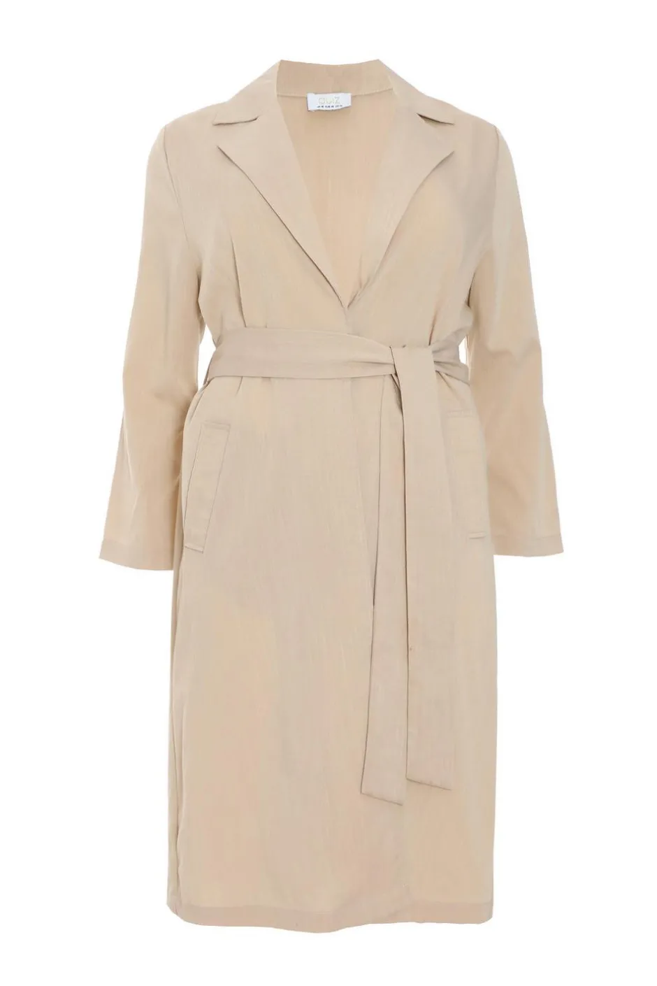 Quiz Curve Stone Linen Look Trench Jacket Outlet