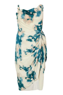 Quiz Curve Teal Marble Print Midi Dress Outlet