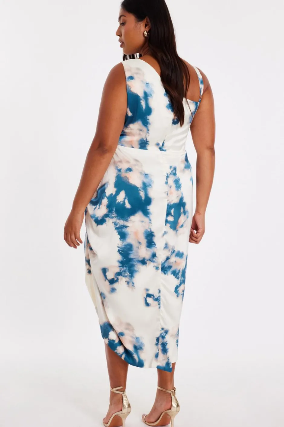 Quiz Curve Teal Marble Print Midi Dress Outlet