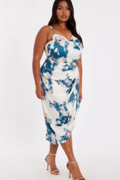 Quiz Curve Teal Marble Print Midi Dress Outlet