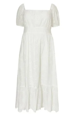 Quiz Curve White Embroidered Midi Dress Sale