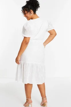 Quiz Curve White Embroidered Wrap Midi Dress Discount