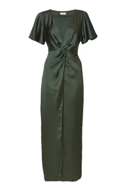 Quiz Satin Midaxi Dress Dark Green Online