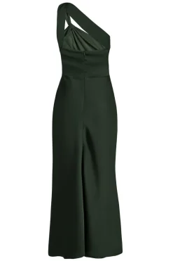 Quiz Satin One Shoulder Midaxi Dress Dark Green New