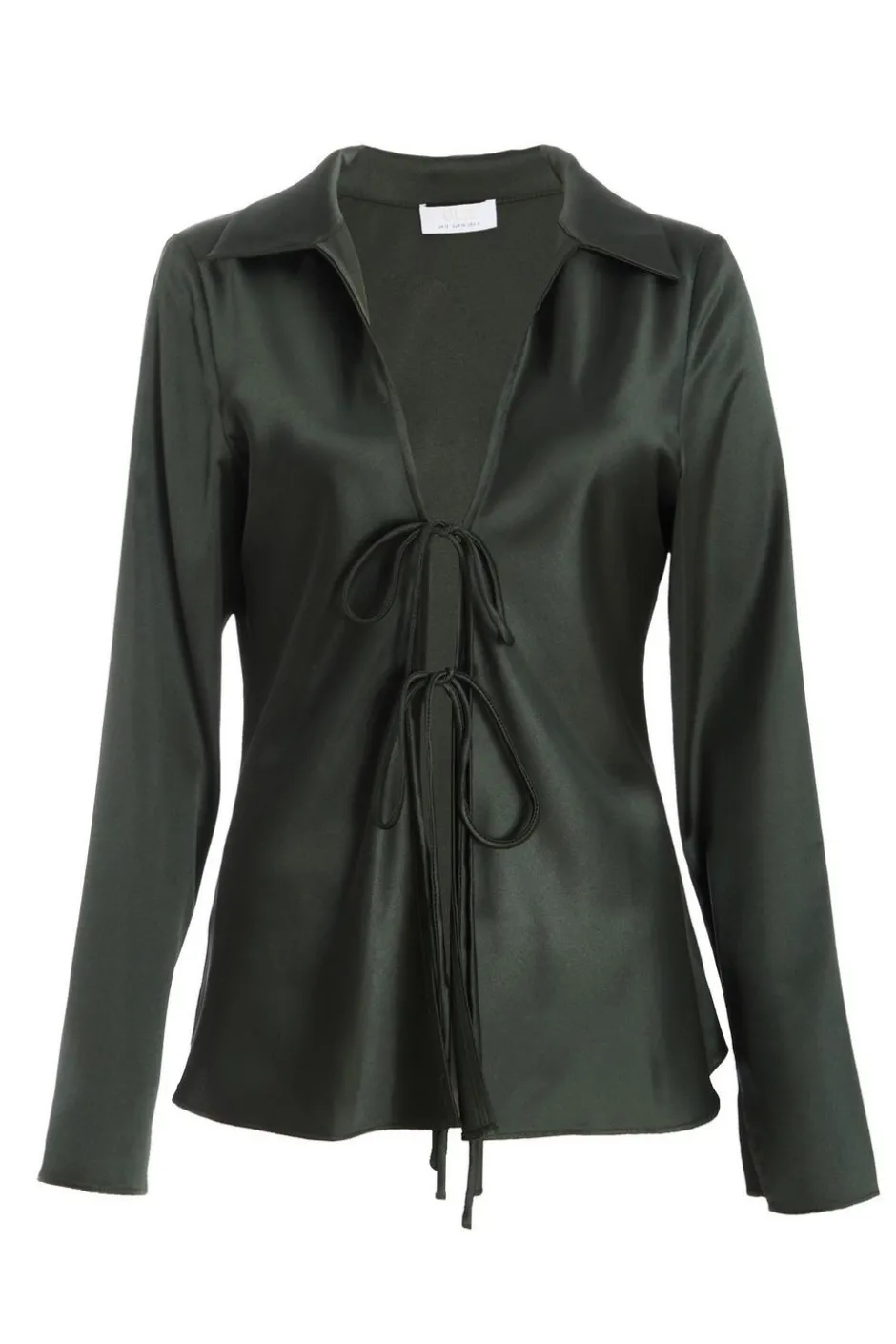 Quiz Dark Green Satin Tie Front Top Hot