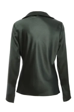 Quiz Dark Green Satin Tie Front Top Hot