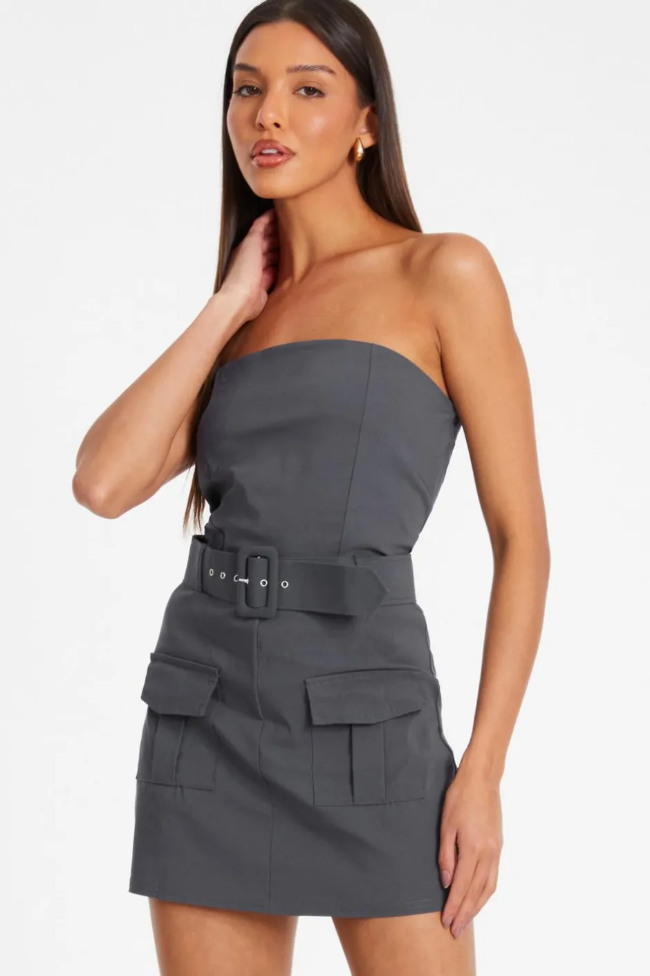 Quiz Dark Grey Bandeau Skort Playsuit Sale