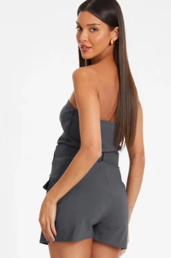 Quiz Dark Grey Bandeau Skort Playsuit Sale