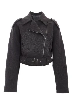 Quiz Dark Grey Cropped Biker Jacket Discount