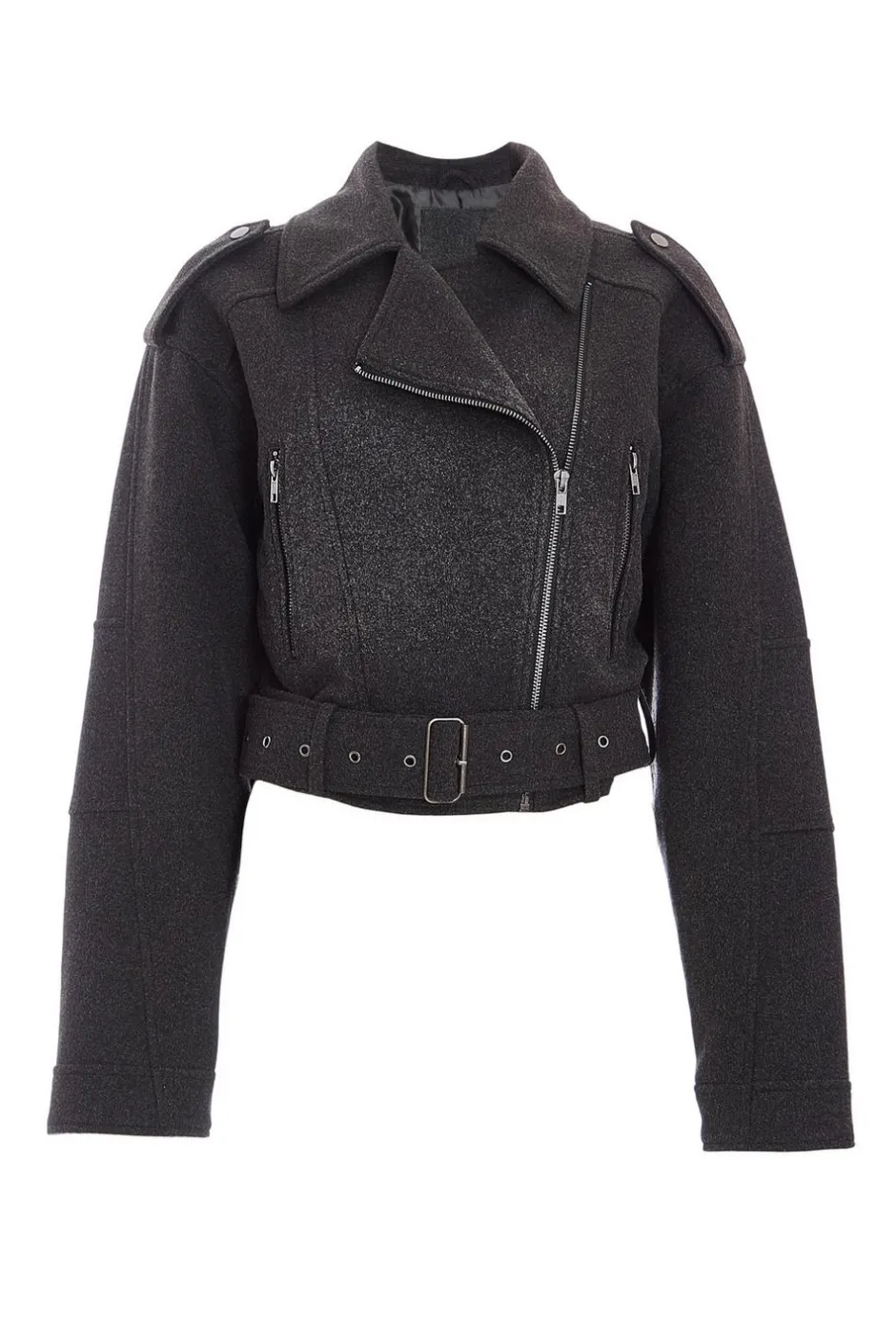 Quiz Dark Grey Cropped Biker Jacket Discount