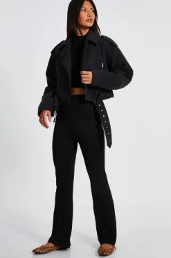 Quiz Dark Grey Cropped Biker Jacket Discount