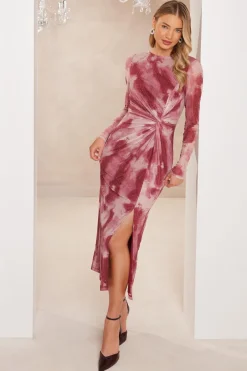 Quiz Dark Pink Marble Print Midaxi Dress