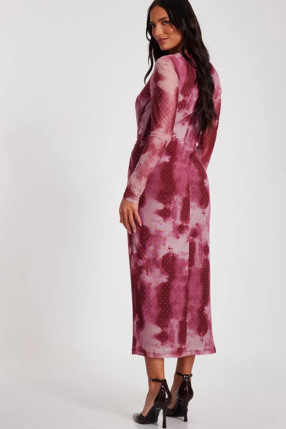 Quiz Dark Pink Marble Print Midaxi Dress