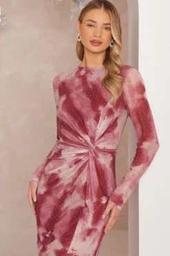 Quiz Dark Pink Marble Print Midaxi Dress