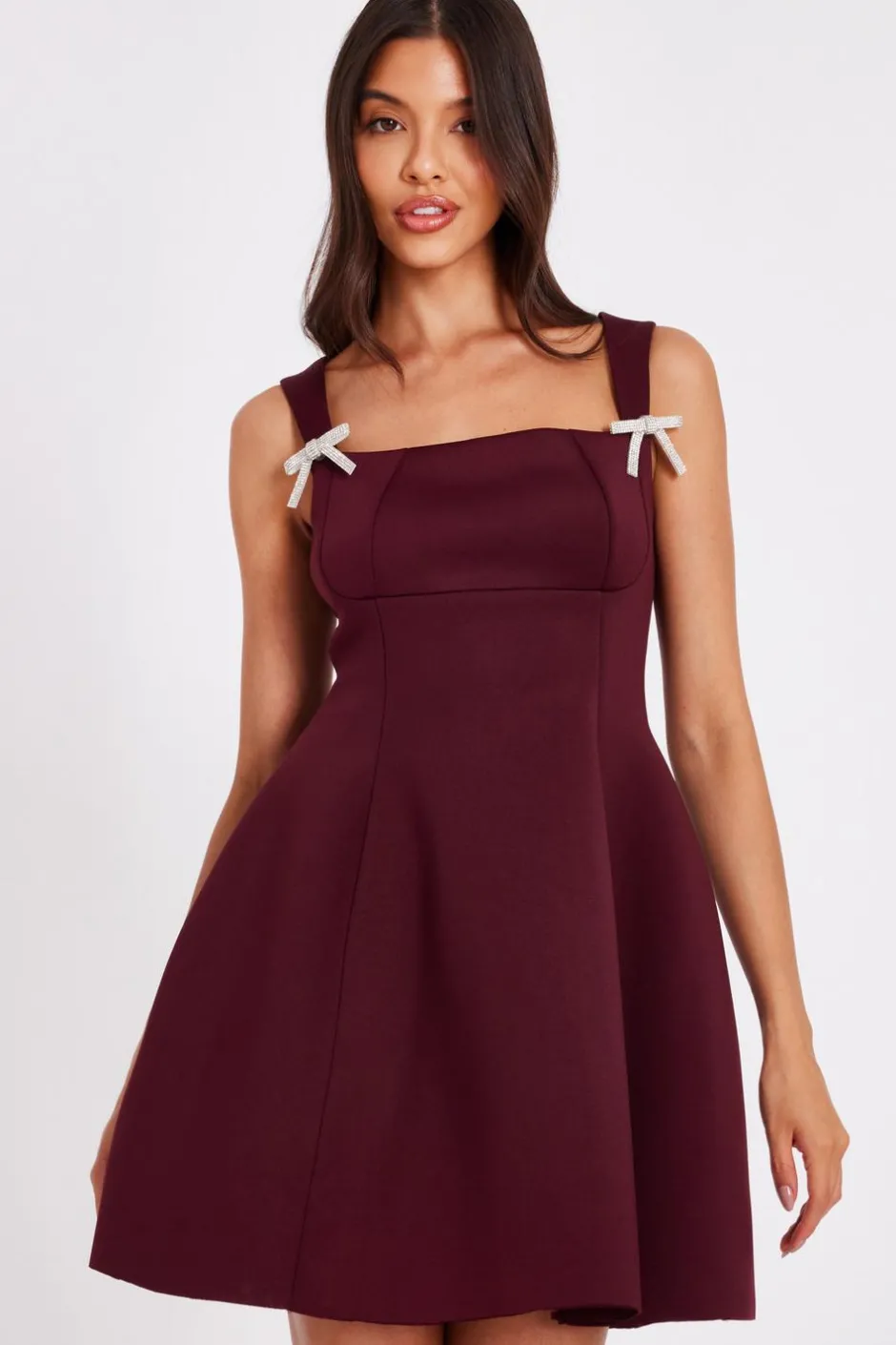 Quiz Dark Red A-Line Mini Dress Burgundy Best