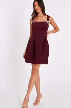 Quiz Dark Red A-Line Mini Dress Burgundy Best