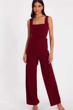 Quiz Dark Red Bow Back Jumpsuit Berry Discount