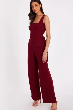 Quiz Dark Red Bow Back Jumpsuit Berry Discount