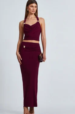 Quiz Dark Red Buckle Detail Crop Top Outlet