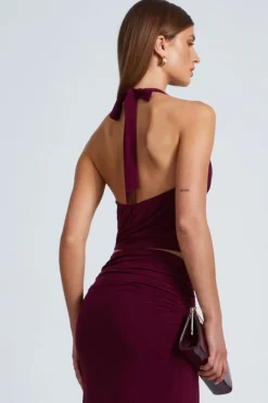 Quiz Dark Red Buckle Detail Crop Top Outlet
