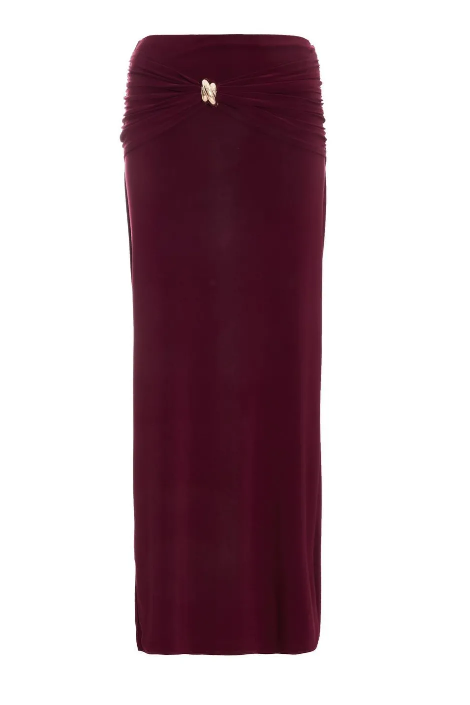 Quiz Dark Red Buckle Detail Maxi Skirt Berry