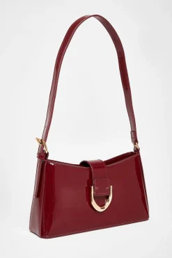 Quiz Dark Red Buckle Detail Shoulder Bag Berry Outlet