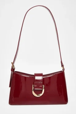 Quiz Dark Red Buckle Detail Shoulder Bag Berry Outlet