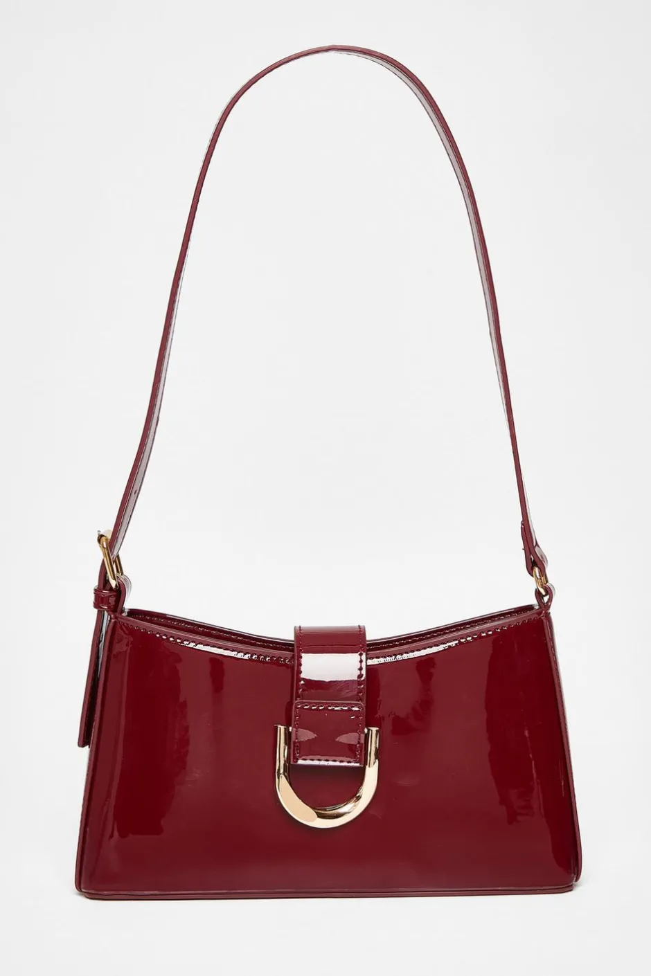 Quiz Dark Red Buckle Detail Shoulder Bag Berry Outlet