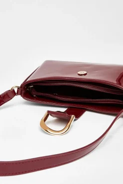Quiz Dark Red Buckle Detail Shoulder Bag Berry Outlet