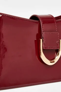 Quiz Dark Red Buckle Detail Shoulder Bag Berry Outlet