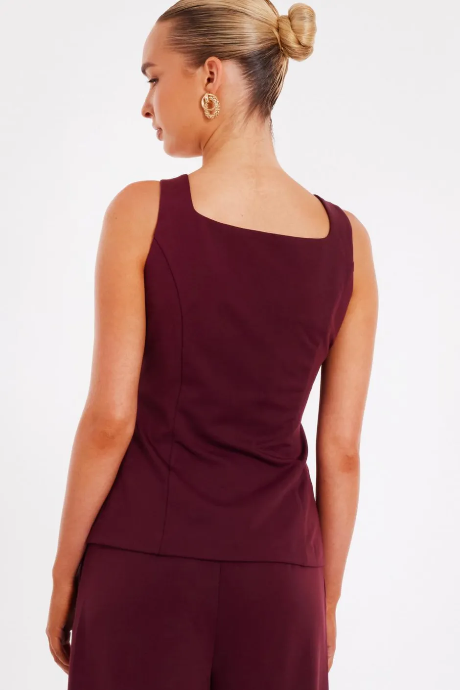 Quiz Dark Red Button Front Waistcoat Clearance