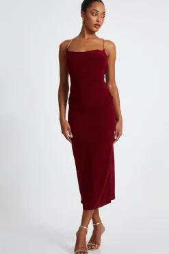 Quiz Dark Red Chain Strap Midaxi Dress Best