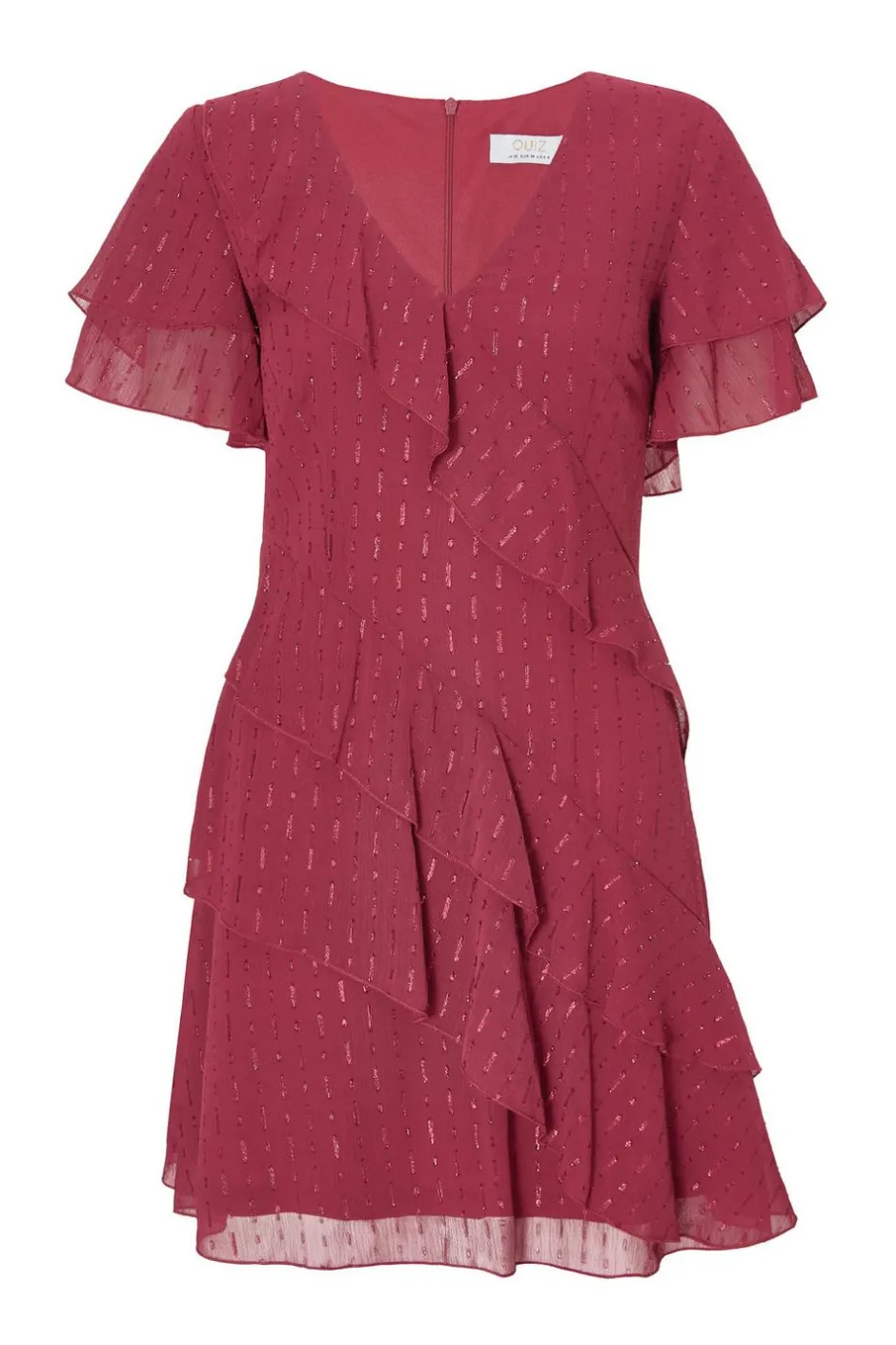 Quiz Dark Red Chiffon Ruffle Mini Dress Berry