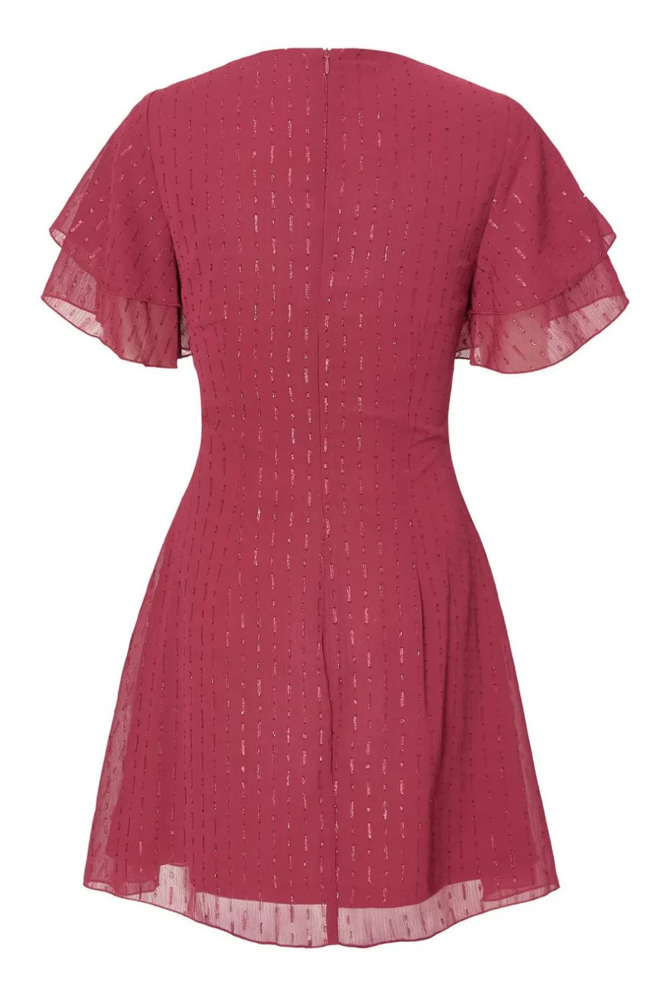 Quiz Dark Red Chiffon Ruffle Mini Dress Berry