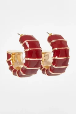 Quiz Dark Red Chunky Hoop Earrings Berry Online