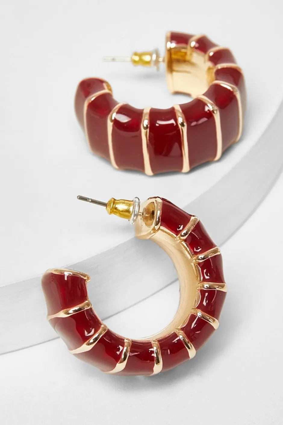 Quiz Dark Red Chunky Hoop Earrings Berry Online