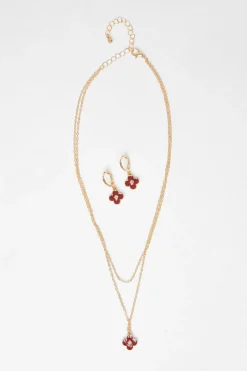 Quiz Dark Red Clover Jewellery Set Berry