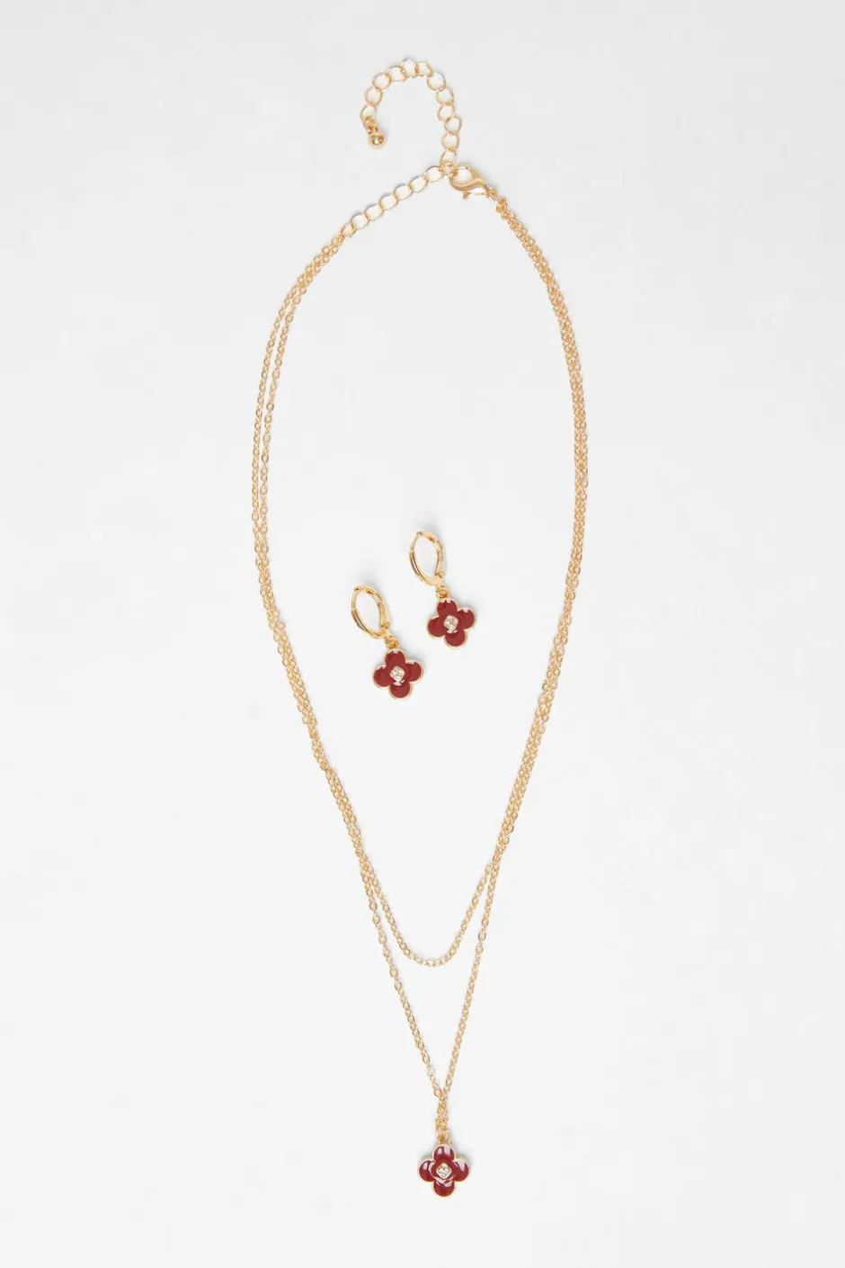 Quiz Dark Red Clover Jewellery Set Berry