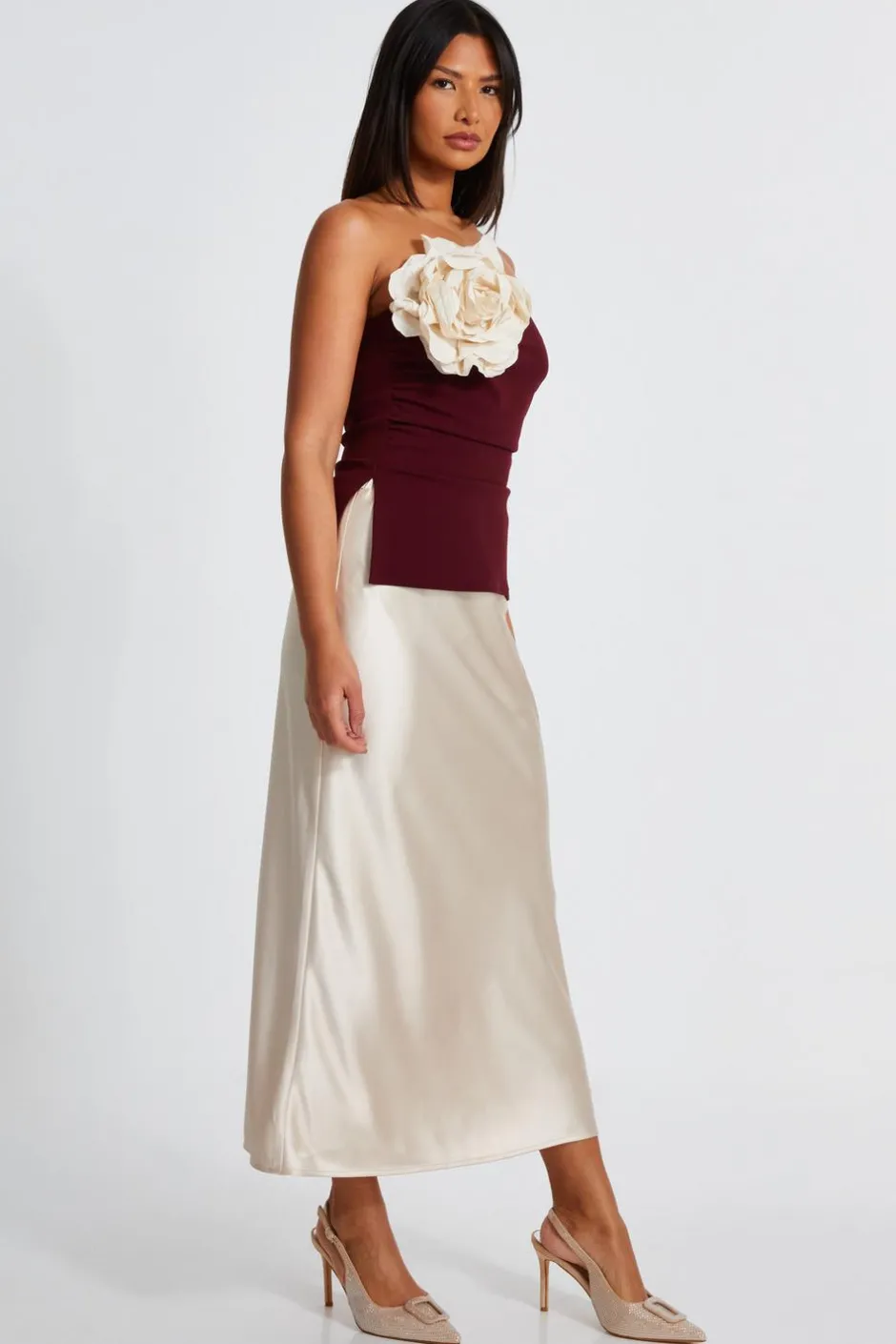 Quiz Dark Red Corsage Bandeau Top Berry Online