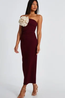 Quiz Dark Red Corsage Midaxi Dress Berry Online